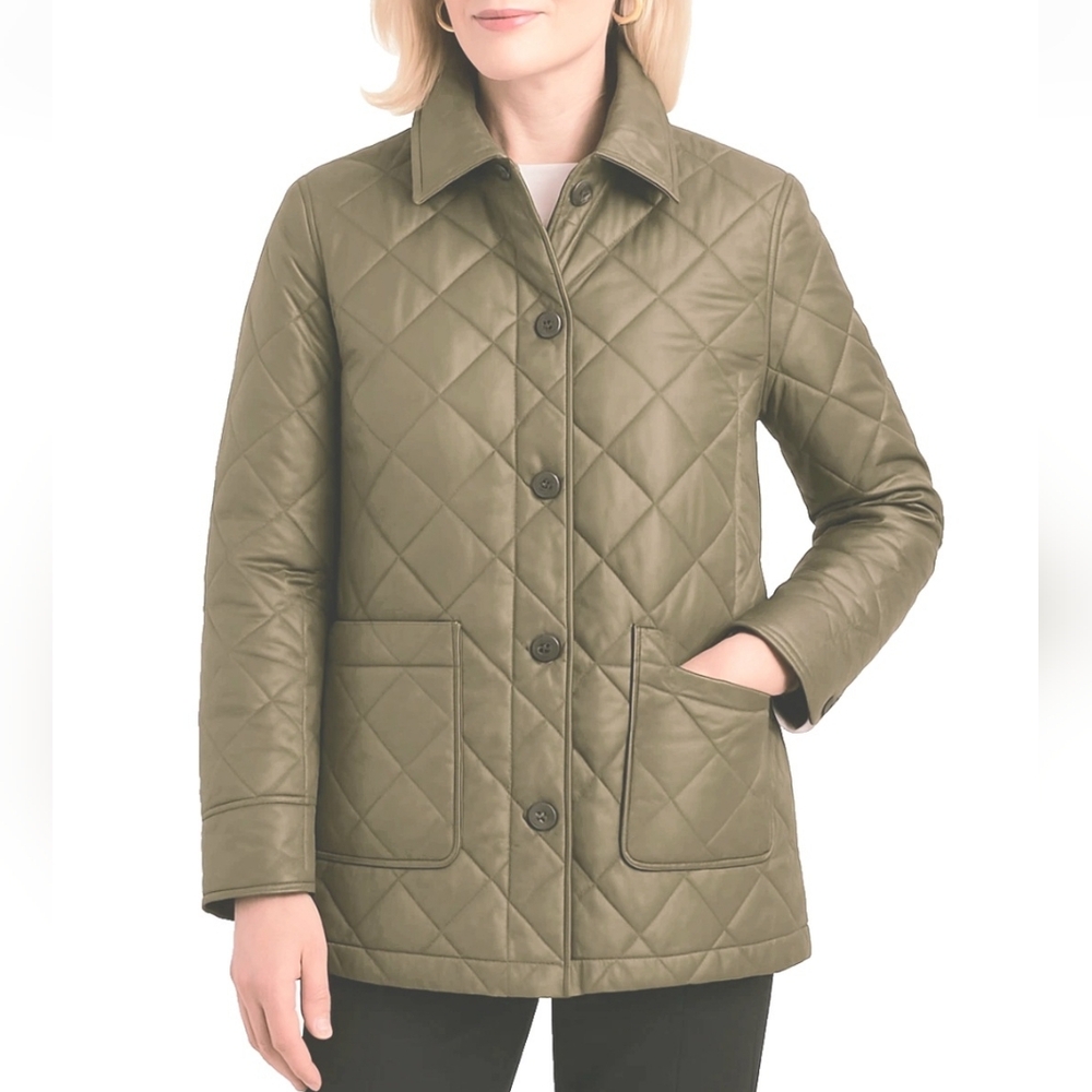 Calvin Klein Forest Green Quilted Jacket Lightweight Buttoned Womens Large Olive